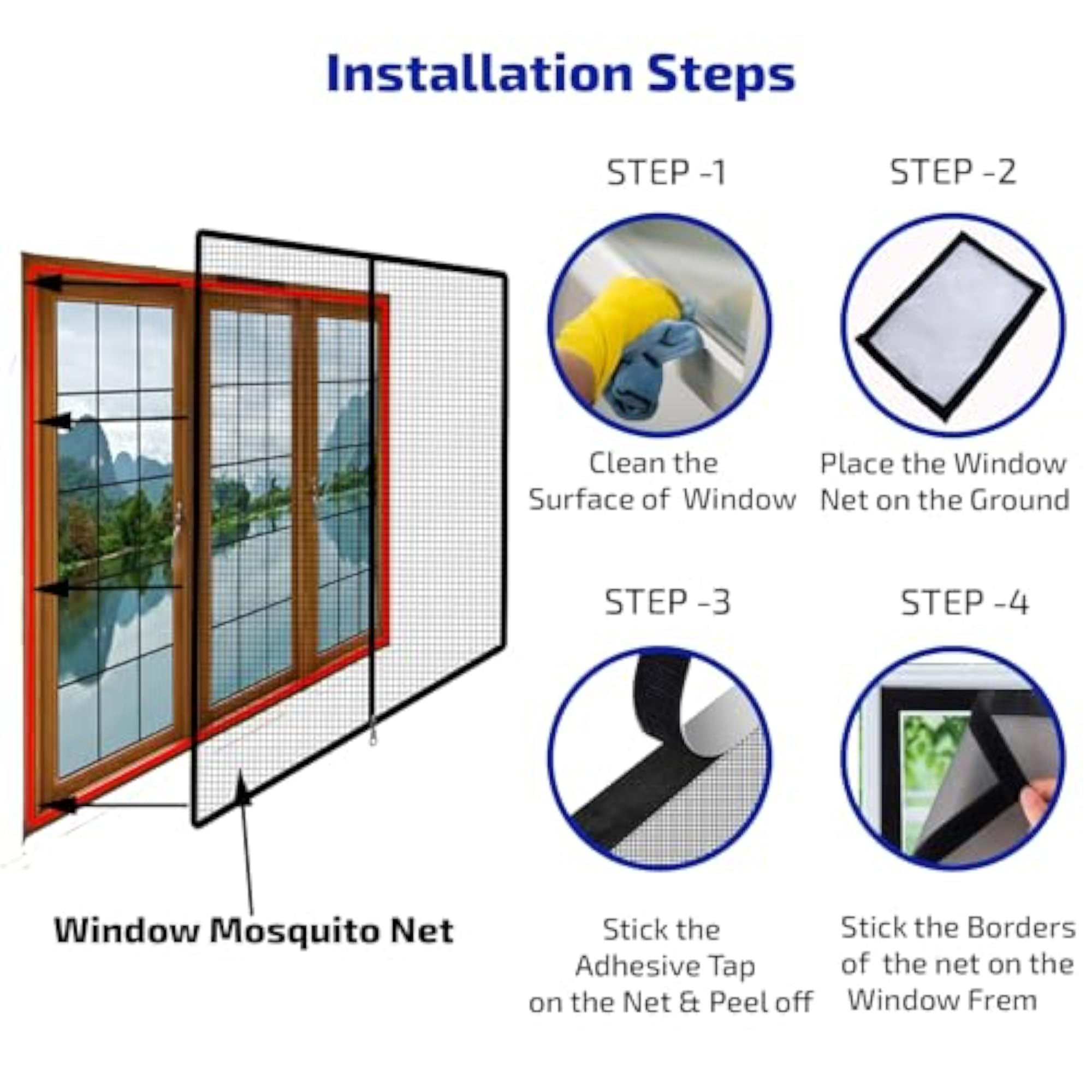 Pre-Stitched Fiberglass Window Mosquito Net with Zipper